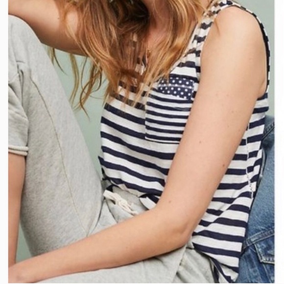 Anthropologie Stripe Polka Dot Pocket Tank Top M - Picture 1 of 7
